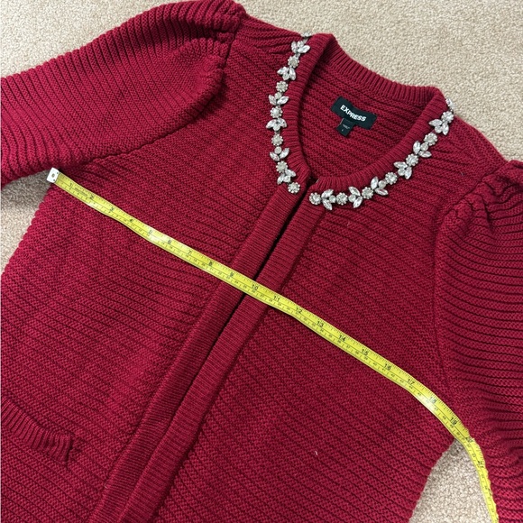 Express Red Jewel Embellished Holiday Christmas Cardigan Sweater Women’s L‎ - Picture 8 of 11